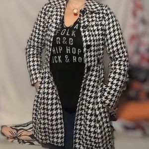 Hounds tooth check, black and white pea coat, vintage, punk, glam, k-pop